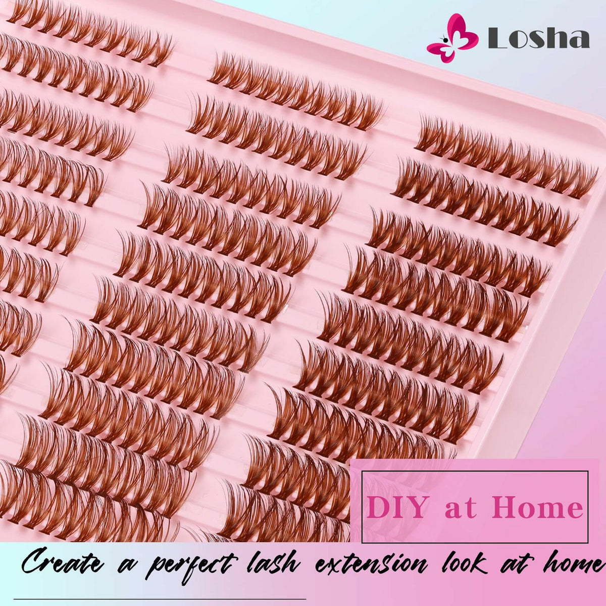 Losha Lash Clusters Wispy Brown D Curl 9-16mm 300pcs