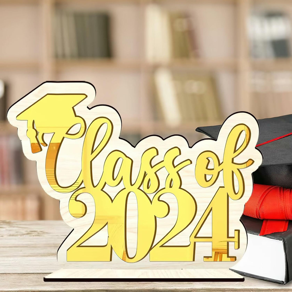 Graduation Decorations Class of 2024 Gold Centerpiece Desktop Ornament