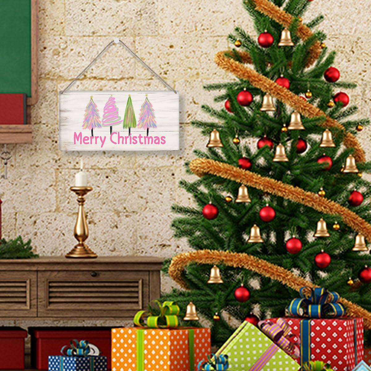 Christmas Decorations Merry Xmas Tree Decor Pink 12x6 inches