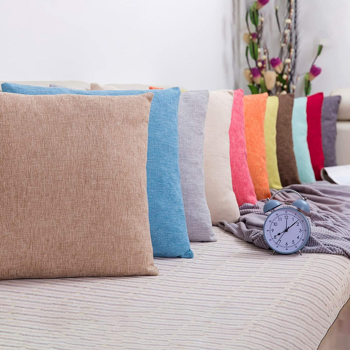 Jepeak Linen Throw Pillow Covers 20x20 Inch Pack of 2 Light Coffee