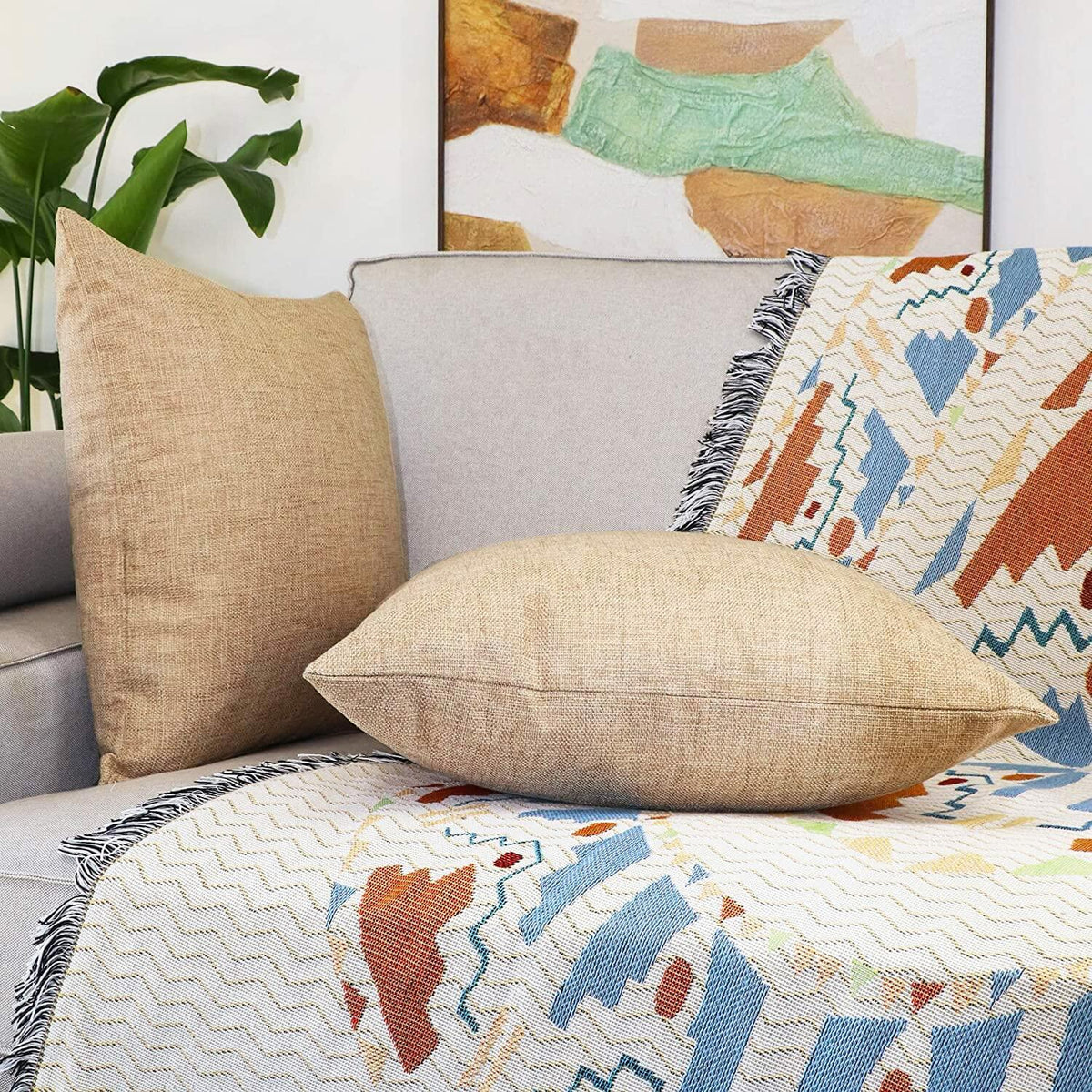 Jepeak Linen Throw Pillow Covers 20x20 Inch Pack of 2 Light Coffee