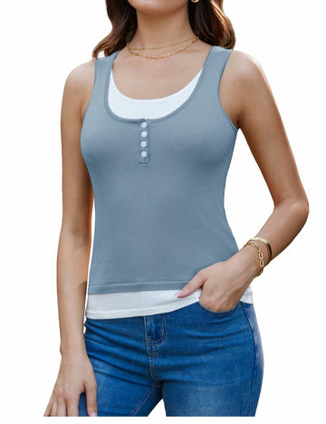 GRACE KARIN Knit Sleeveless Henley Tank Top Square Neck Sweater Vest Grey Size L