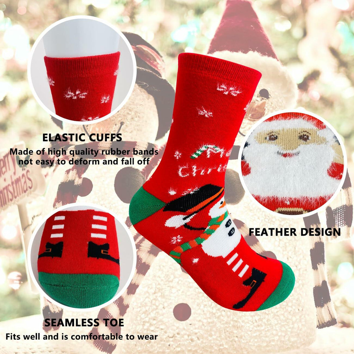 KKVXVEUQZ Women's Christmas Socks Premium Cotton Holiday Gift Festive (3)