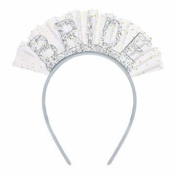 BAHABY Silver Glitter Bride Headband with Short Veil Bridal Shower Wedding