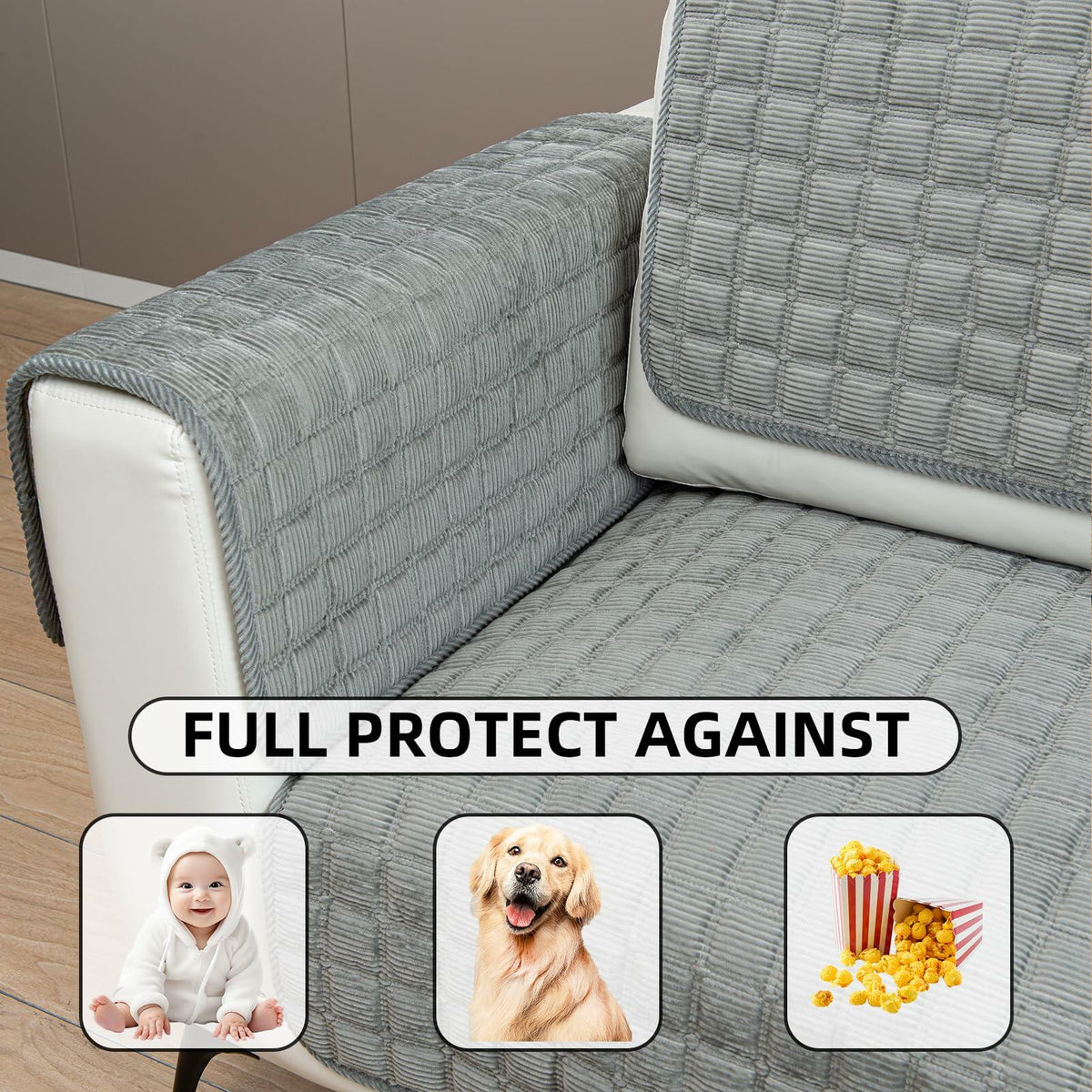 TAOMOCASTL Corduroy Sectional Sofa Cover Non Slip Washable Gray 28x70 1pc