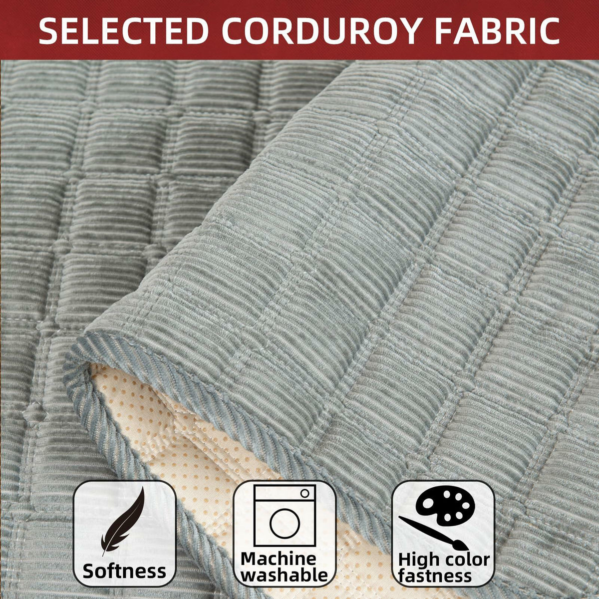 TAOMOCASTL Corduroy Sectional Sofa Cover Non Slip Washable Gray 28x70 1pc