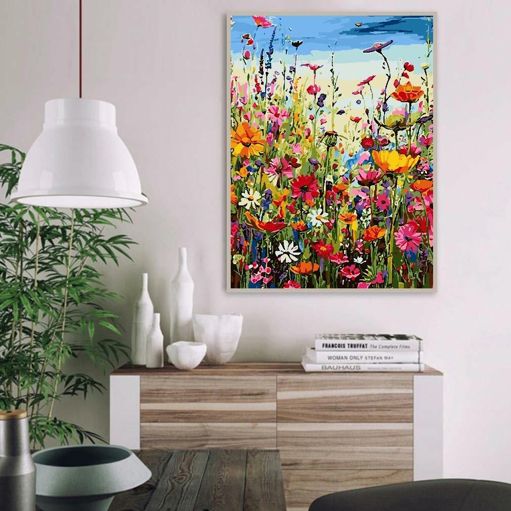 [Like New] Eiazuiks Paint by Number Kit Wild Flower 12x16 with Frame & Brushes