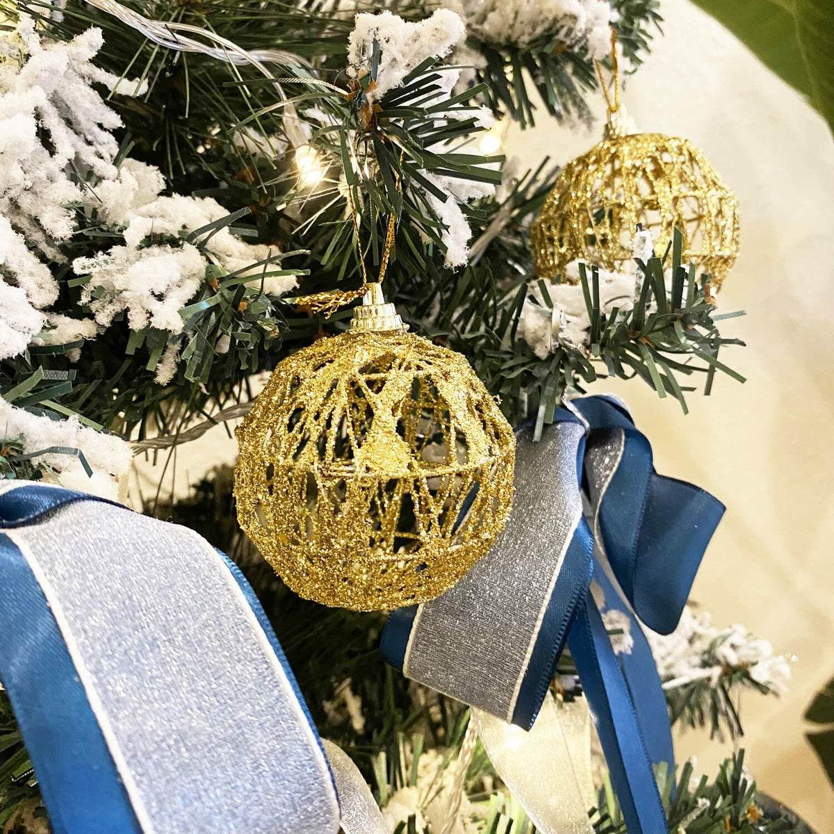 16 Golden Christmas Balls Ornaments 2.36in Gold Glitter Tree Decor