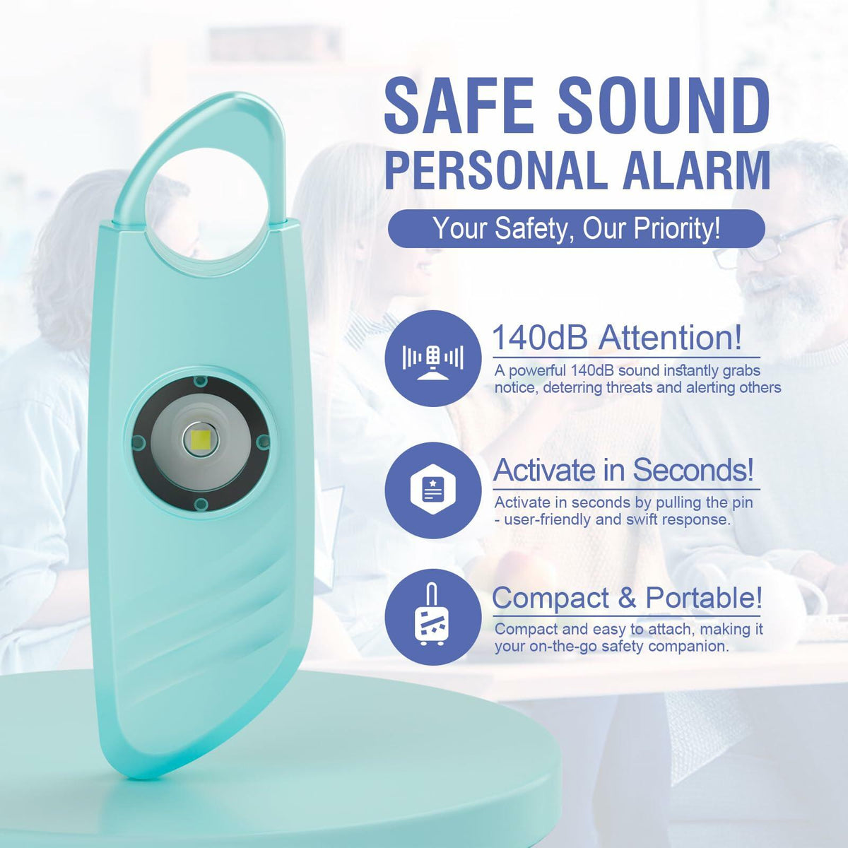 [Like New] Safe Sound Personal Alarm 2 Pack 140db Siren Strobe Light Key Chain