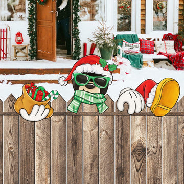 Bolisom Christmas Fence Peeker Garden Yard Sign Outdoor Xmas Decor