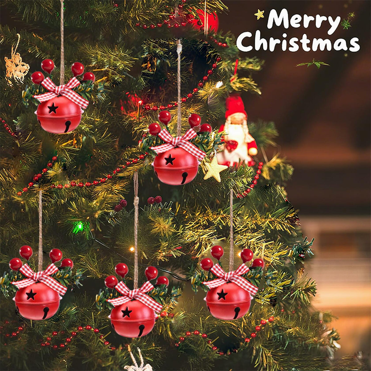 18 PCS Christmas Jingle Bells Ornaments Red White Green Tree Decor
