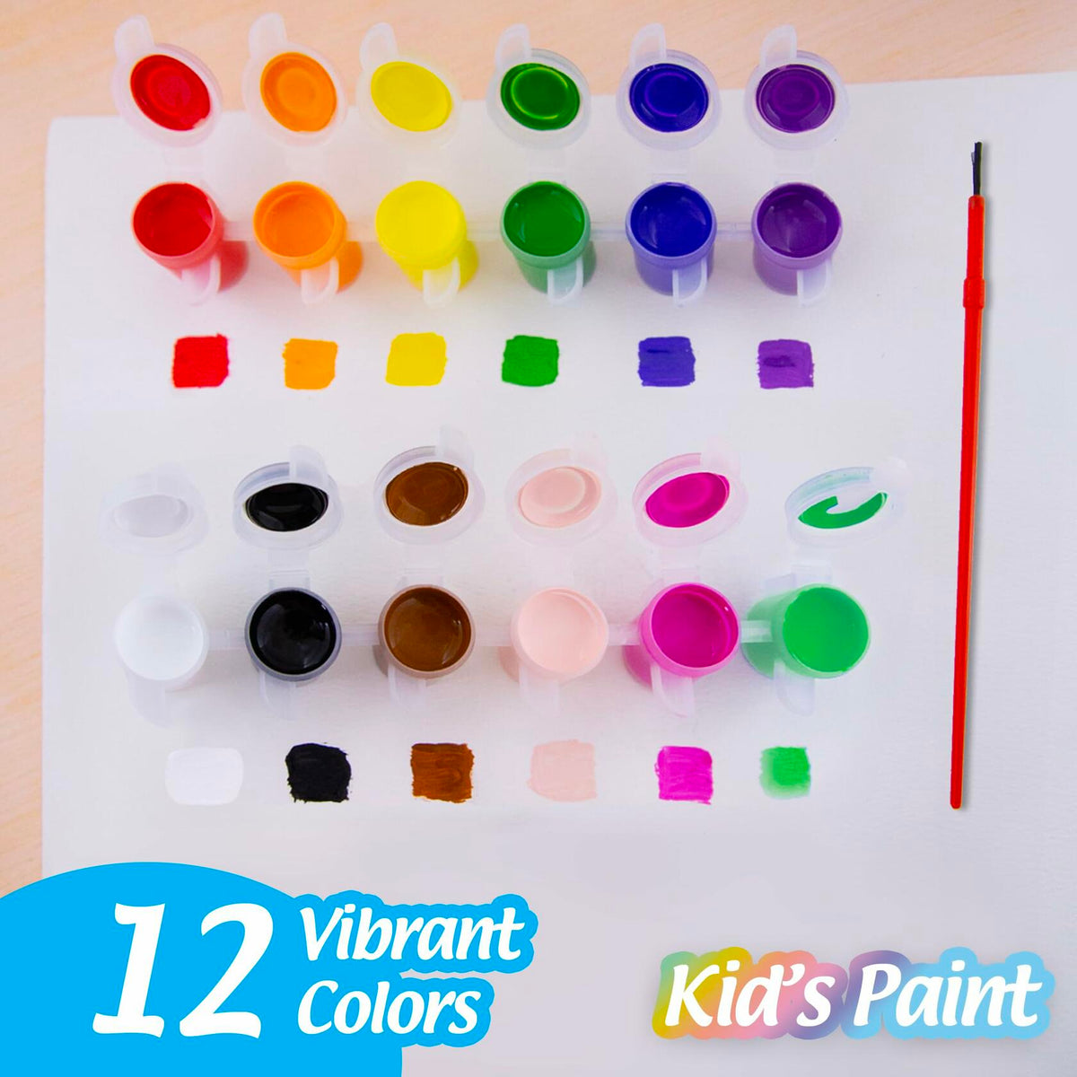 BAZIC Kids Paint Set 12 Colors 60ml Non-Toxic Vibrant Colors 1-Pack