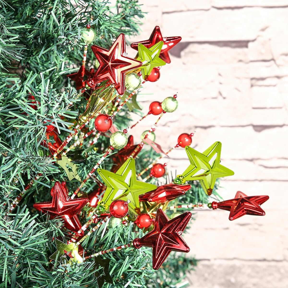 17" Red Green White Christmas Tree Topper Star Beads Sequin Decor