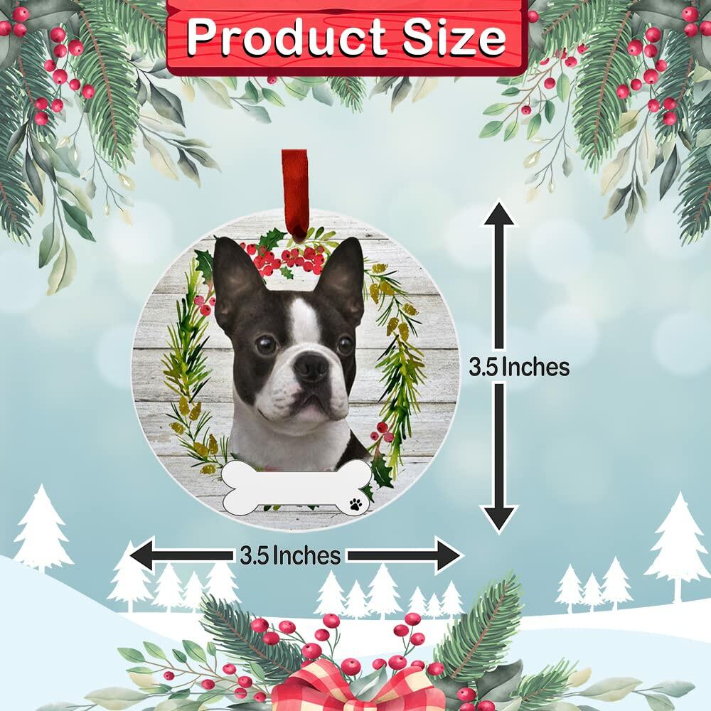 E&S Pets Boston Terrier Ceramic Round Ornament DIY Personalizable Glazed