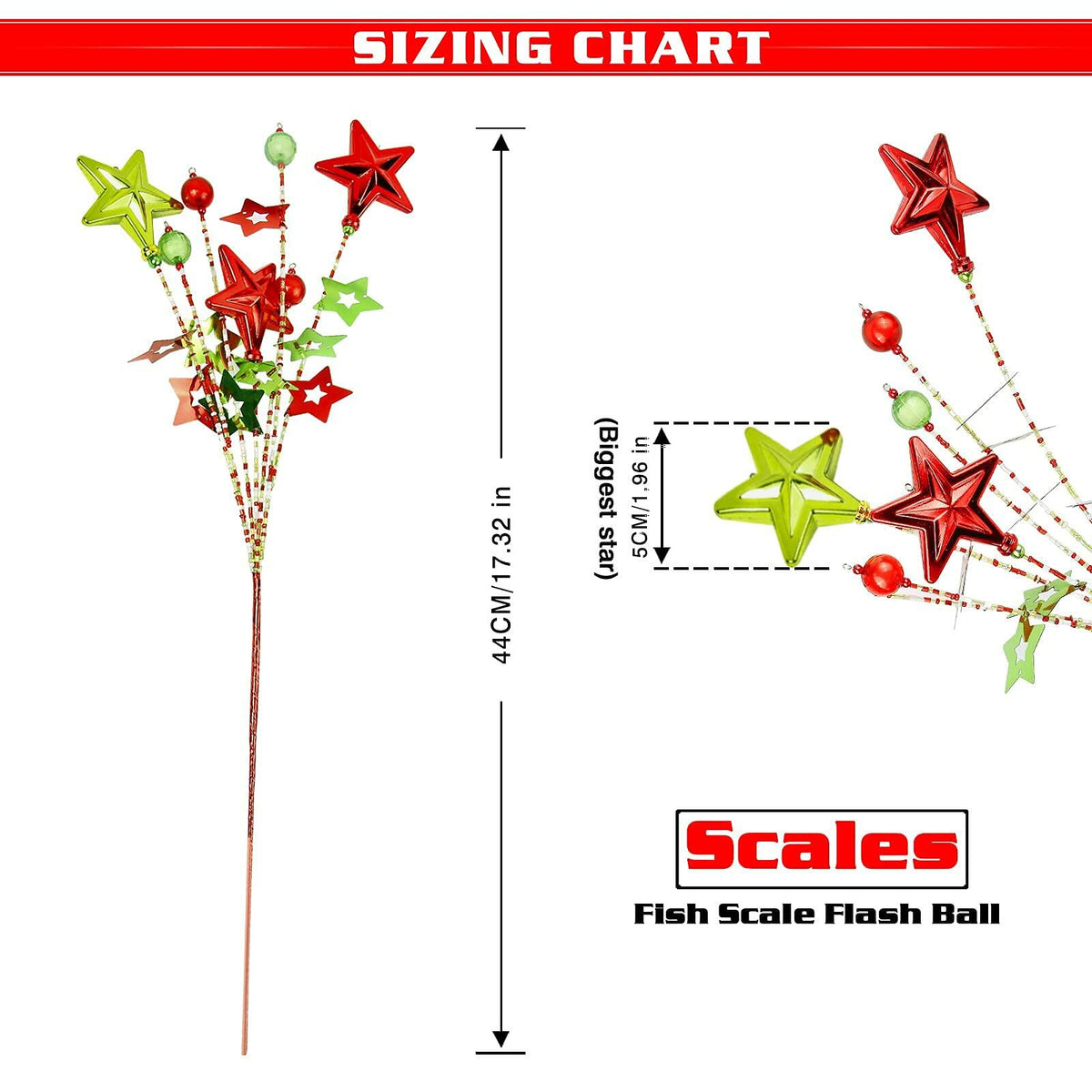 17" Red Green White Christmas Tree Topper Star Beads Sequin Decor