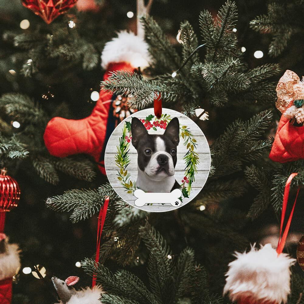 E&S Pets Boston Terrier Ceramic Round Ornament DIY Personalizable Glazed