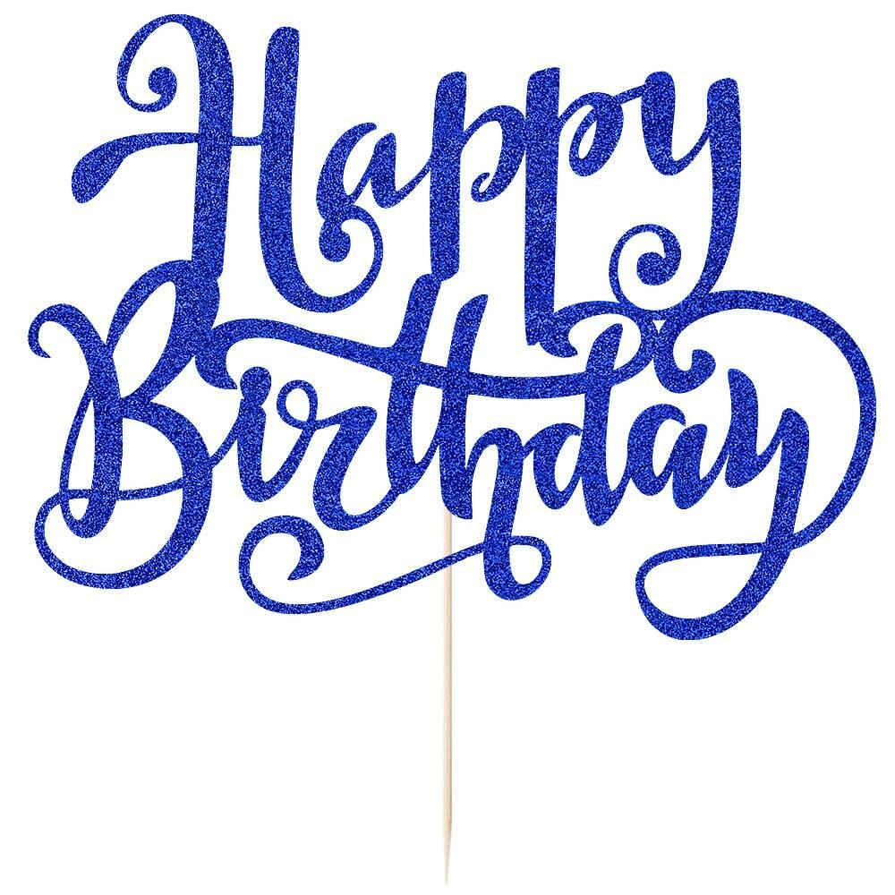 Handmade Flash Happy Birthday Cake Topper Black Birthday Party Decor