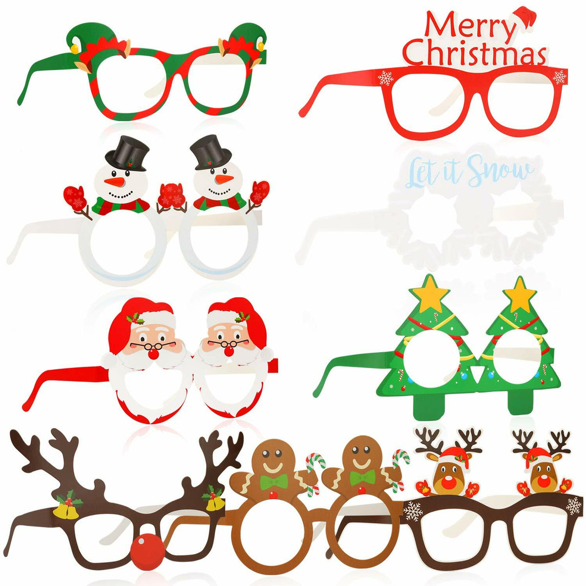 [Like New] HOWAF 27pcs Christmas Paper Glasses Santa Snowman Gingerbread Kids