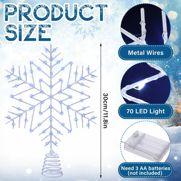 [Like_new] VIHOSE 12" Lighted Snowflake Christmas Tree Topper Metal Battery Operated