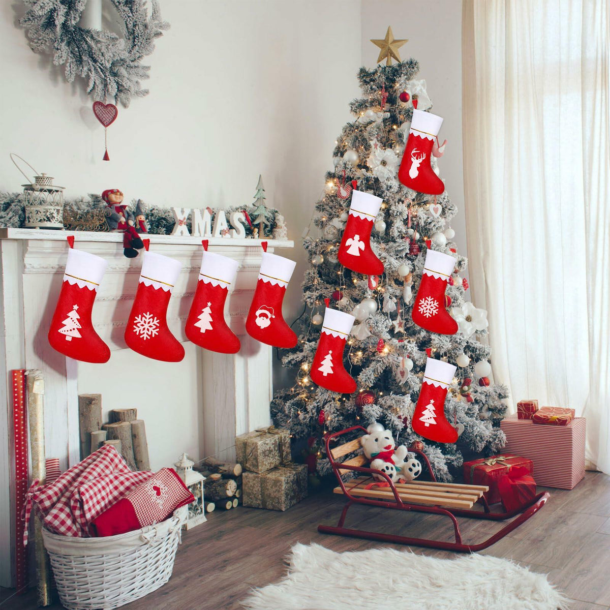 Zubebe 200 Pcs Red Felt Christmas Stockings Rustic Xmas Decor 15 Inch