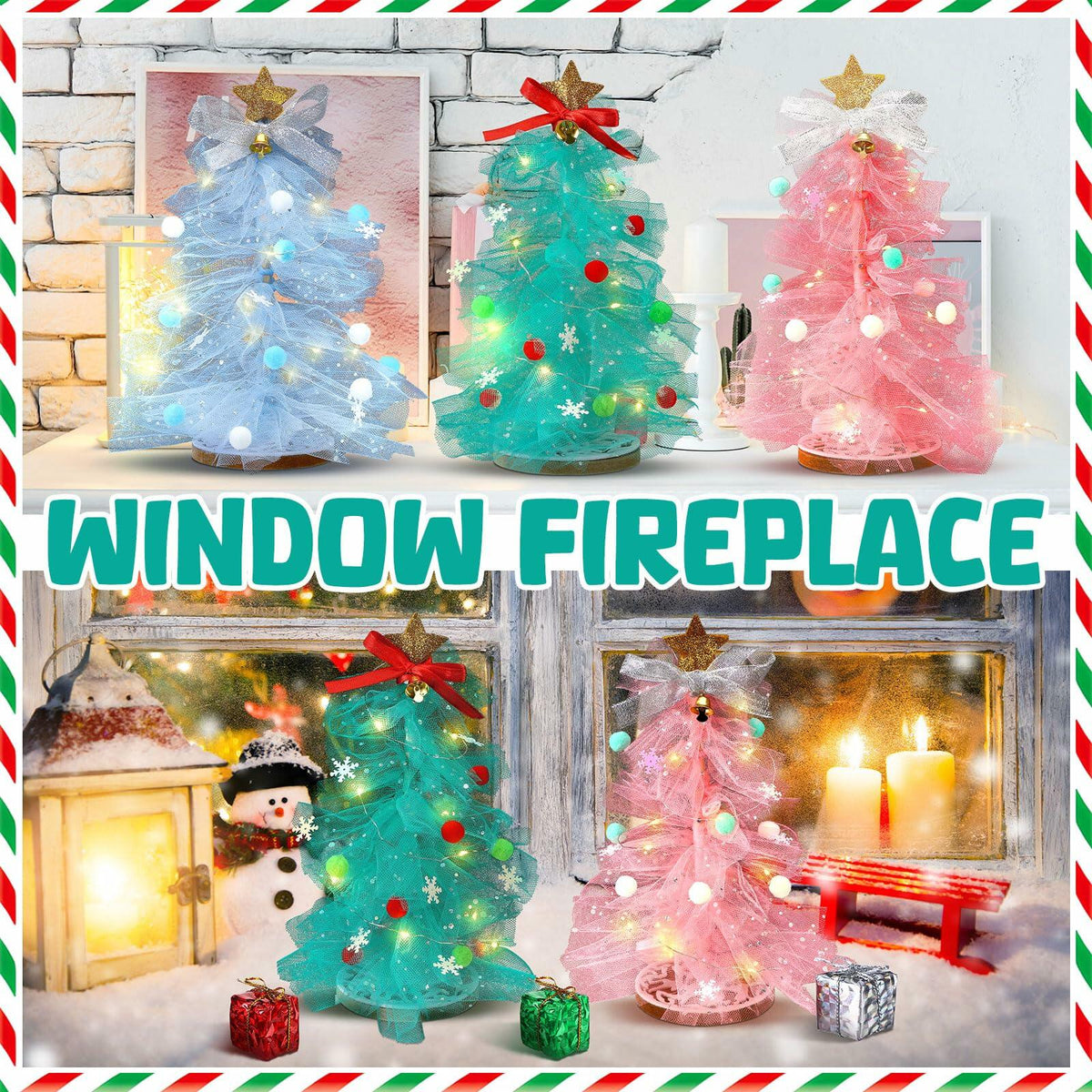 Hungdao 3 Set DIY 12 Inch Tulle Christmas Tree Craft Kit with Light