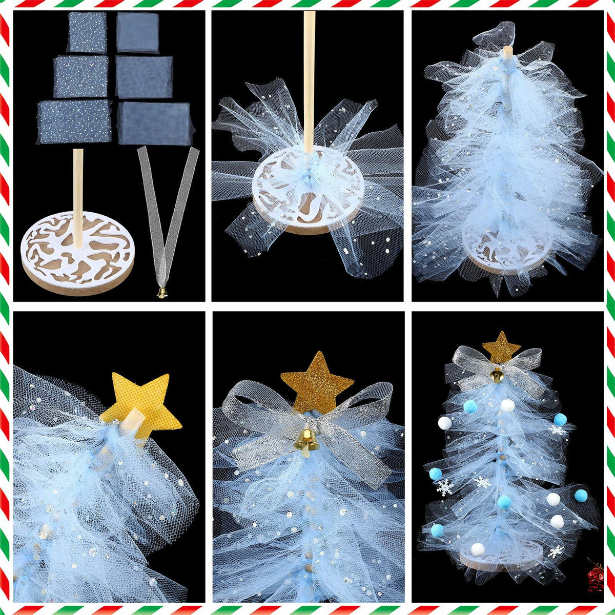Hungdao 3 Set DIY 12 Inch Tulle Christmas Tree Craft Kit with Light