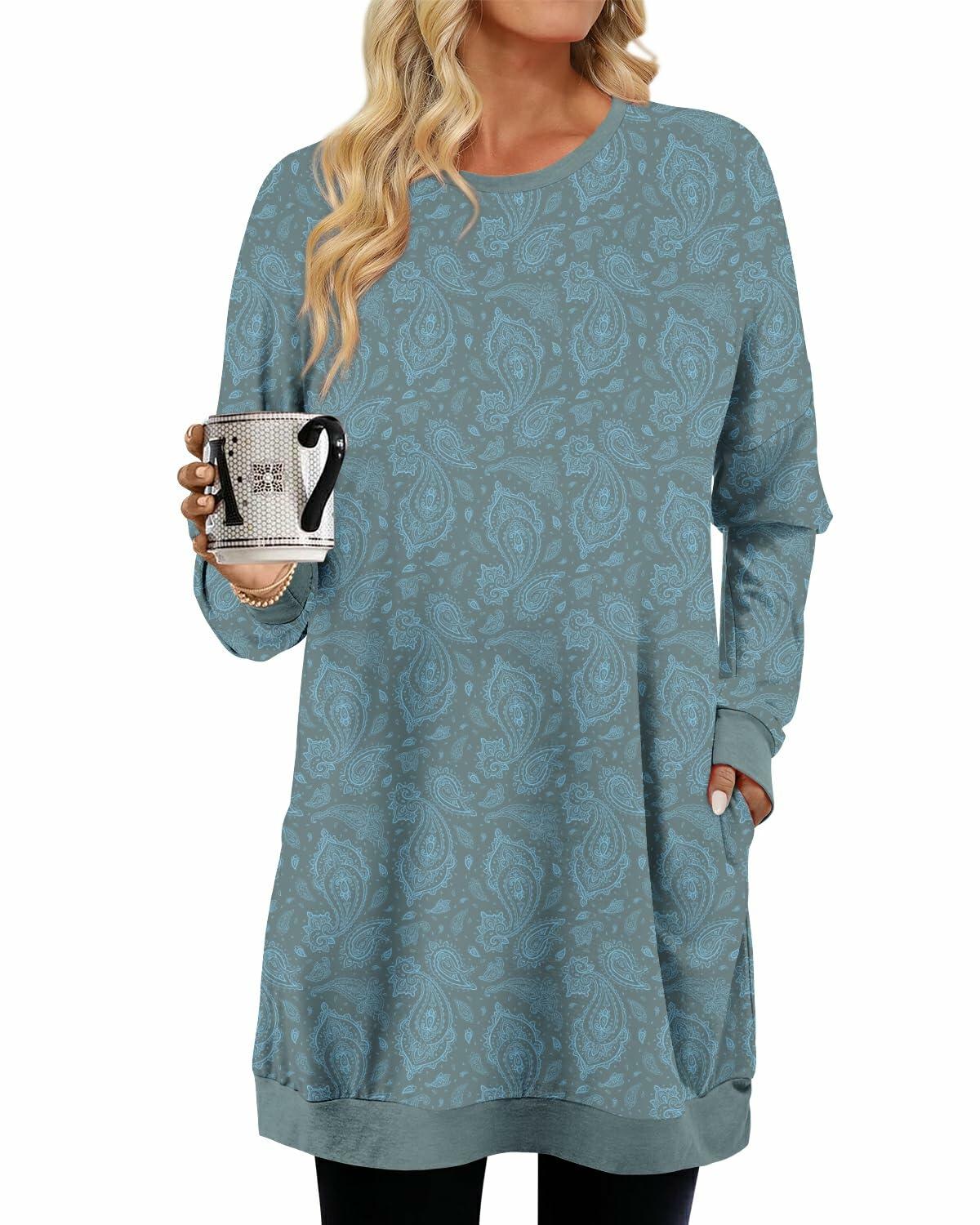 KISSMODA Women's Long Sleeve Tunic Top Casual with Pockets Size M