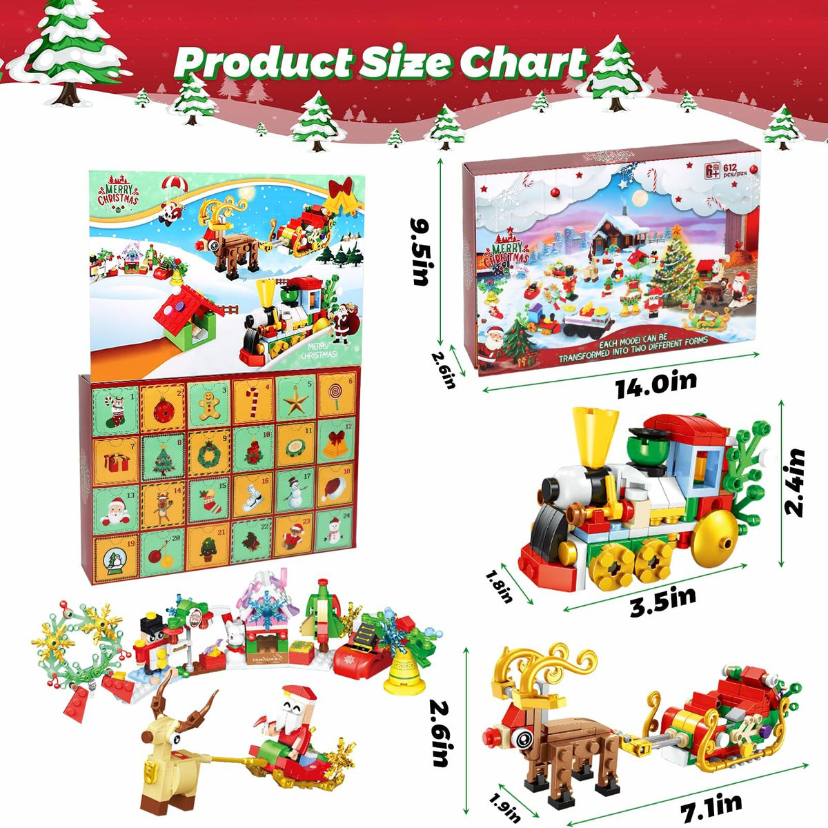Advent Calendar 2024 Building Blocks Set 12-in-1 Countdown to Christmas