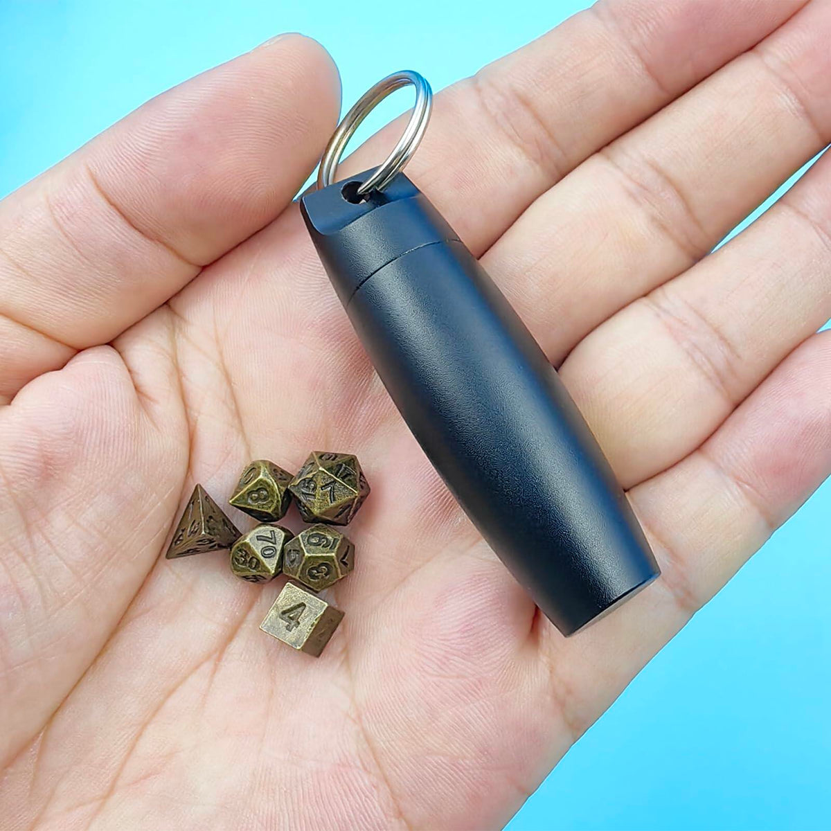 SIMXEHAY Mini Metal DND Dice Set Stainless Steel Case Antique Bronze Black