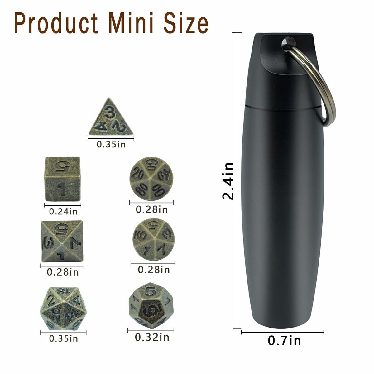 SIMXEHAY Mini Metal DND Dice Set Stainless Steel Case Antique Bronze Black