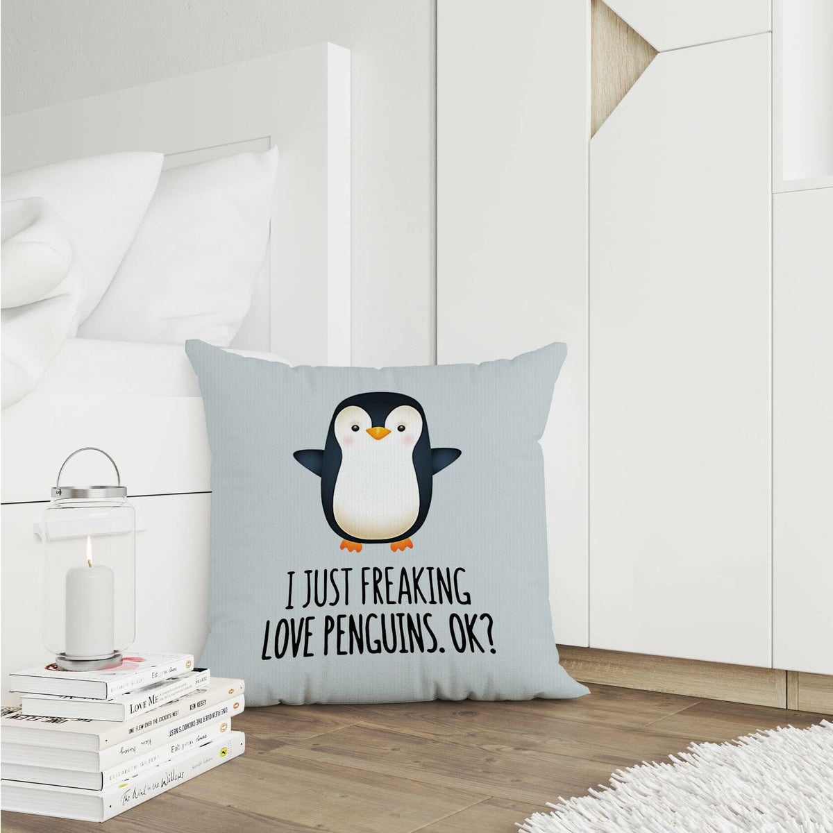 Voatok Penguin Love Decorative Throw Pillow Case 18x18 inch Yolk Yellow
