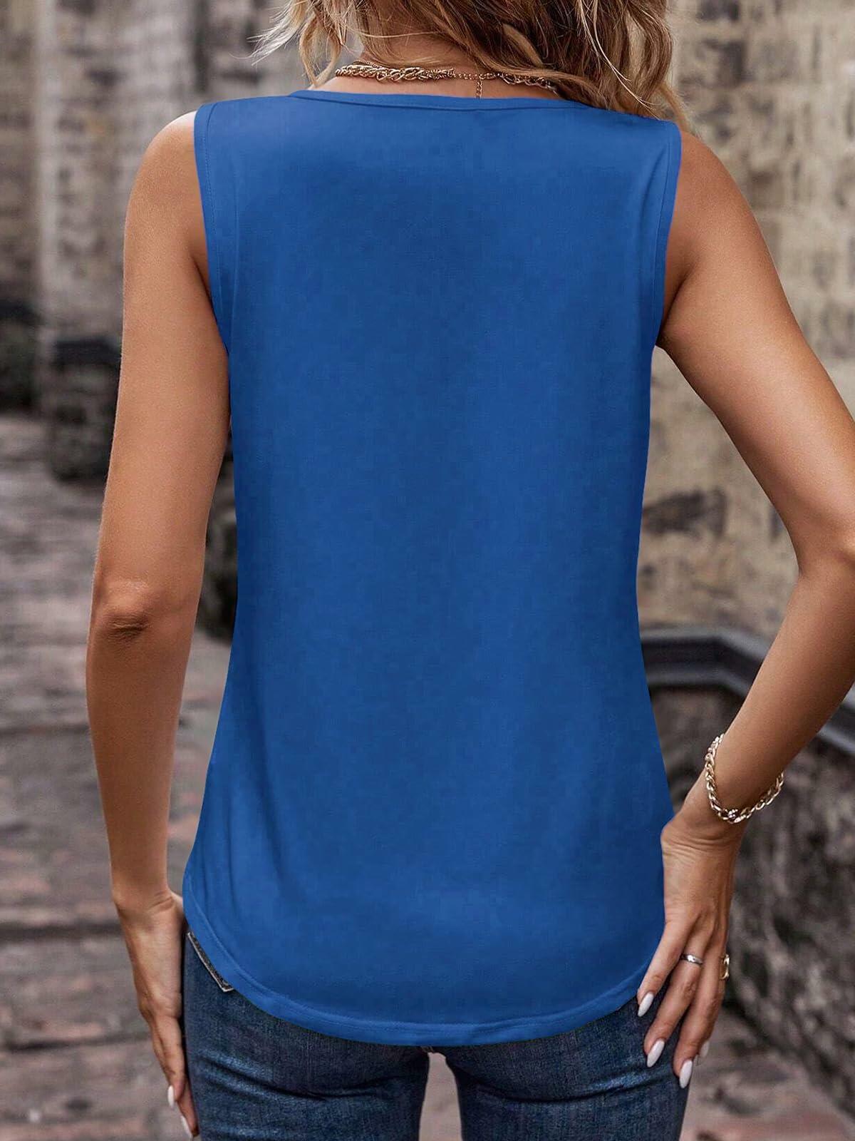 Dulayoo Women's V Neck Casual Sleeveless Tank Top Blue Size L
