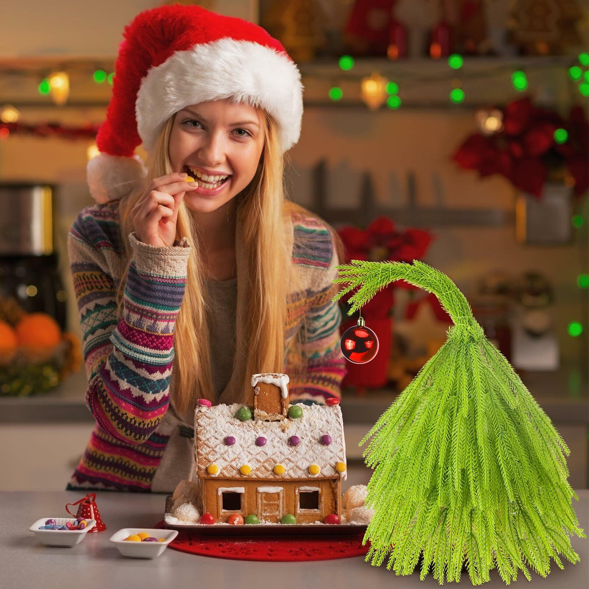 Civaner 18 Inch Lime Green Mini Artificial Christmas Tree with Red Ball