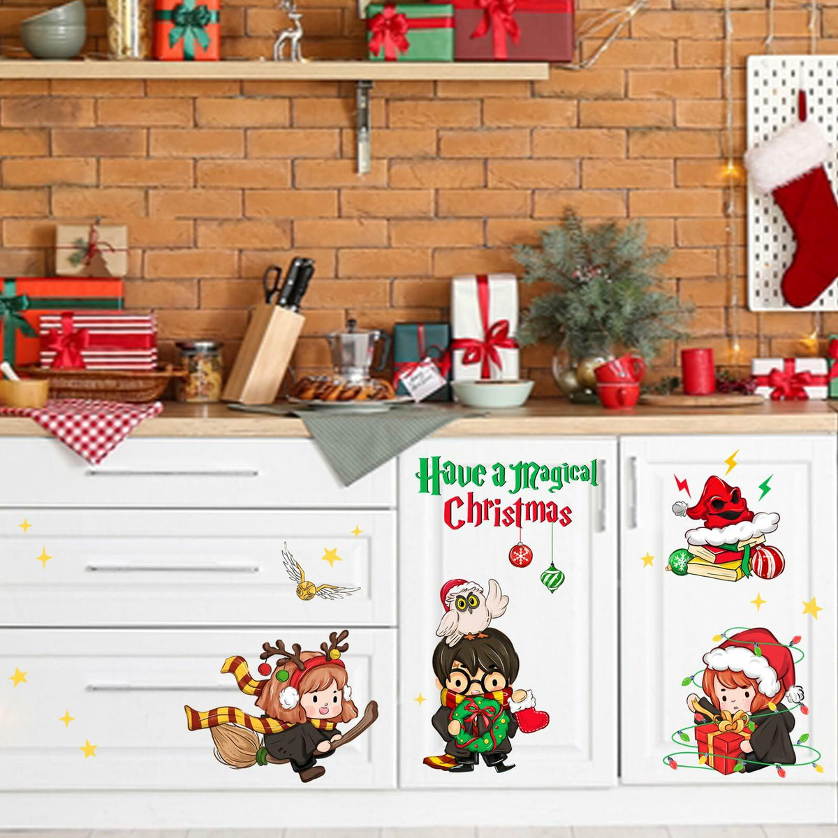 Mfault Magical Christmas Wall Decals Stickers Xmas Wizard Owl Decor