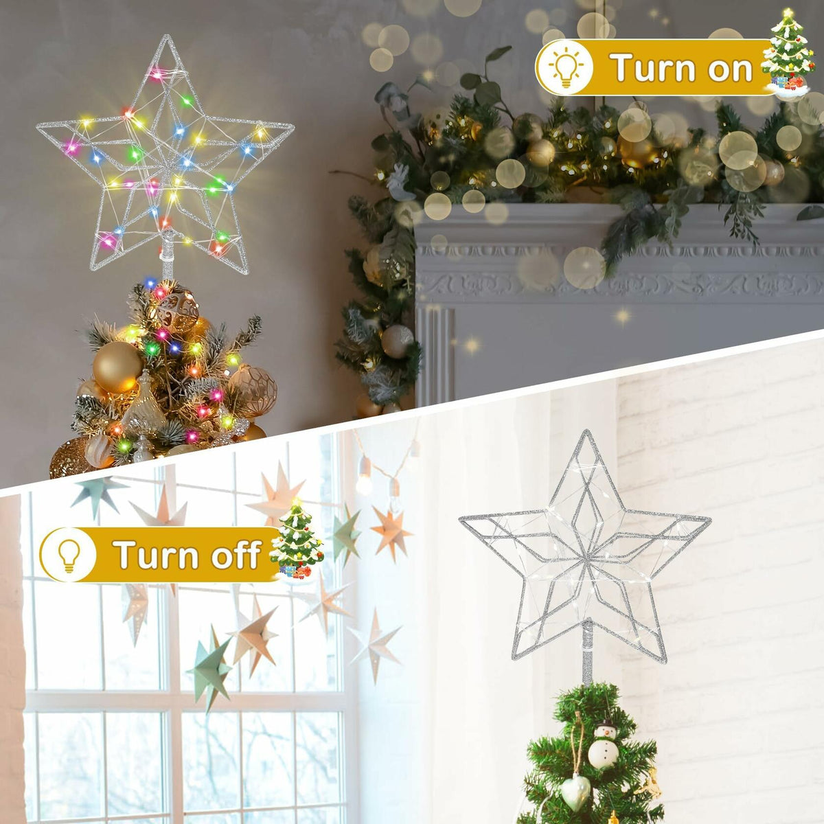 [Like New] Christmas Tree Topper 50 LED Light Silver Star Remote Control Xmas Decor