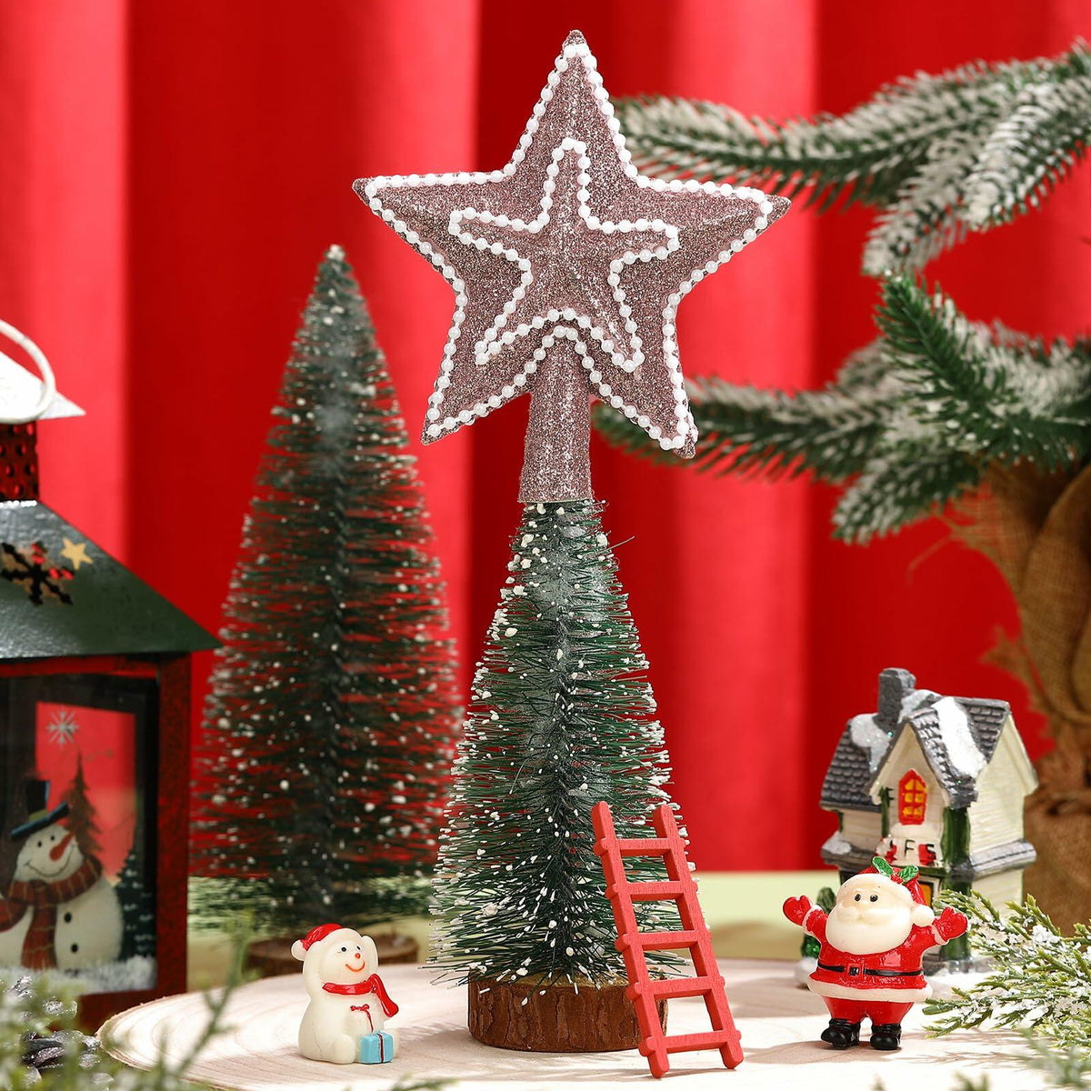 [Like New] Hollowfly Glitter Mini Star Christmas Tree Topper Rose Gold 4 Inch