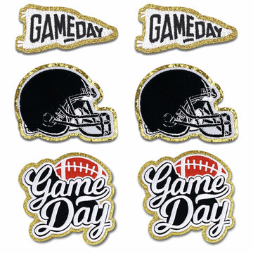 Tmtains 6Pcs Game Day Embroidered Iron-On Patches Football Helmets Black