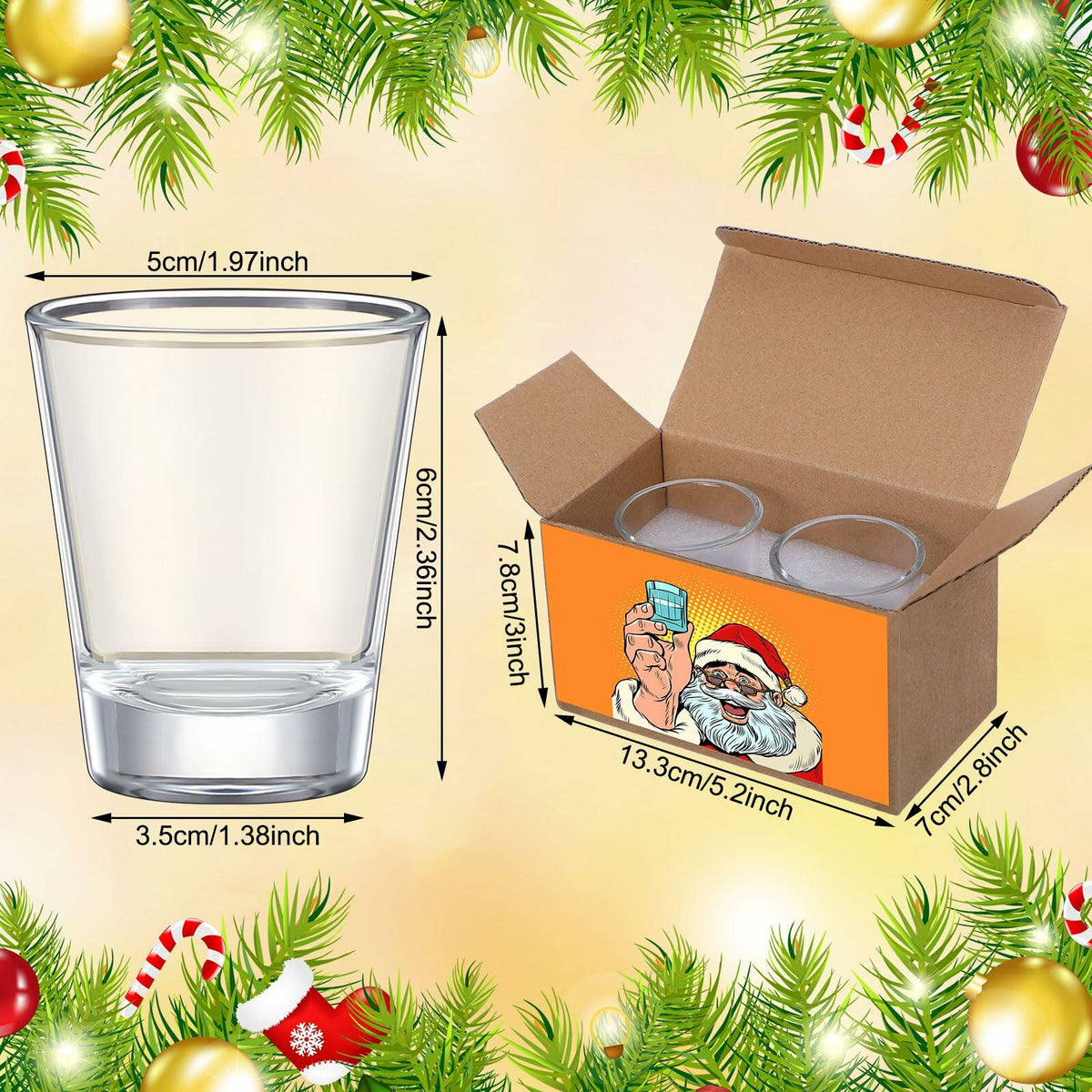 Roshtia Christmas Whiskey Gift Set 2 Clear Shot Glasses 1.5 oz