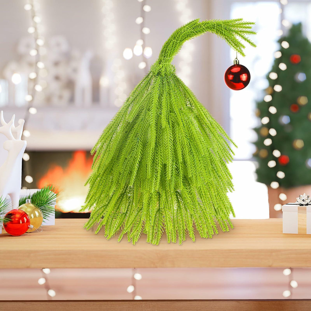 Civaner 18 Inch Lime Green Mini Artificial Christmas Tree with Red Ball