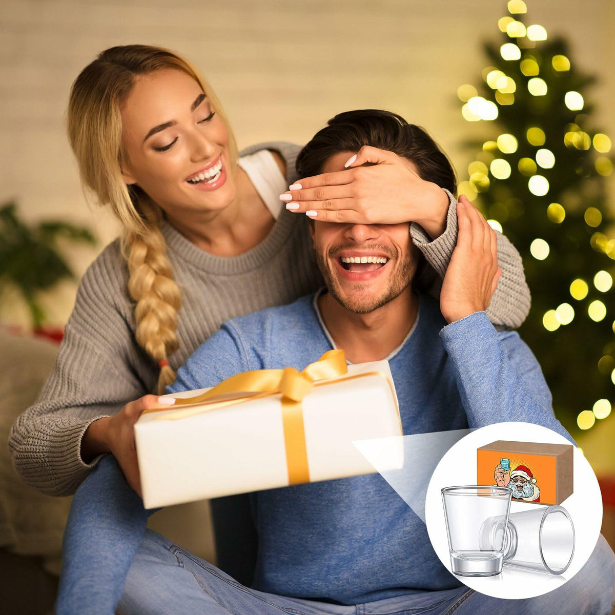 Roshtia Christmas Whiskey Gift Set 2 Clear Shot Glasses 1.5 oz