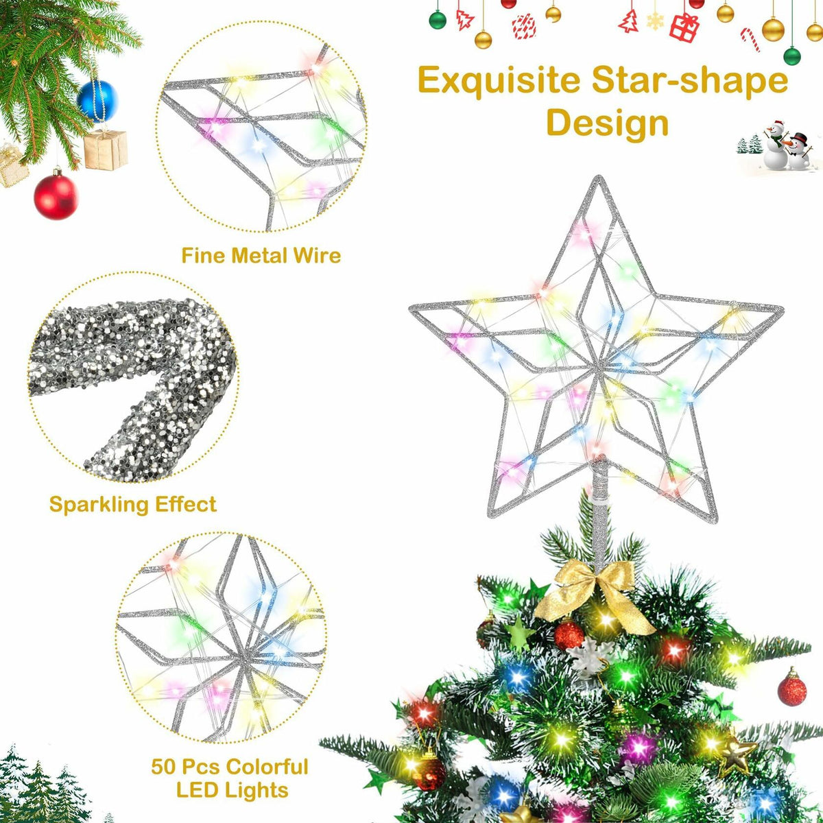 [Like New] Christmas Tree Topper 50 LED Light Silver Star Remote Control Xmas Decor