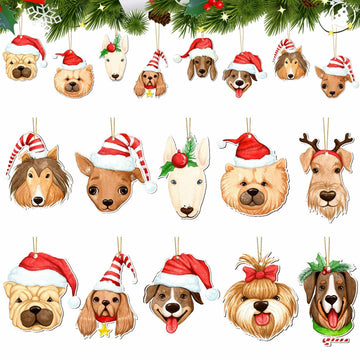 Thyle 24 Pc Dog Christmas Ornaments Wood Puppy Hanging Gold Rope Xmas