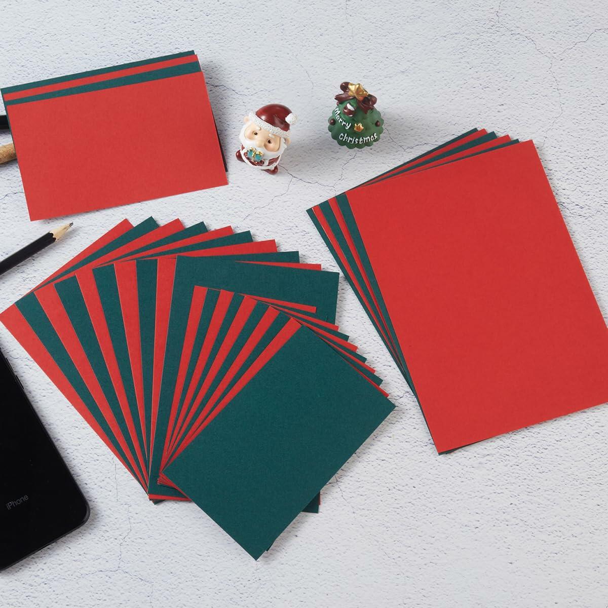 100 Sheets Christmas Cardstock Paper 250 GSM Thick 5x7in Green Red