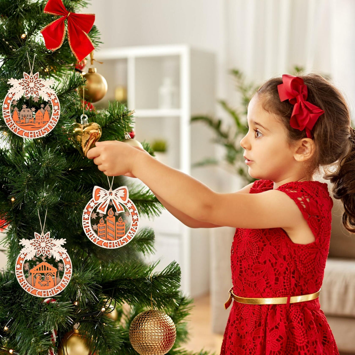 Wooden Christmas Tree Ornaments Hanging Decorations Home Indoor Party Decor