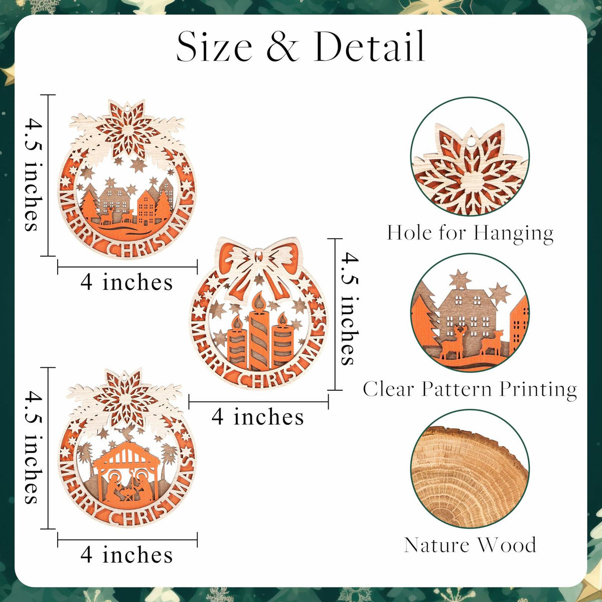 Wooden Christmas Tree Ornaments Hanging Decorations Home Indoor Party Decor