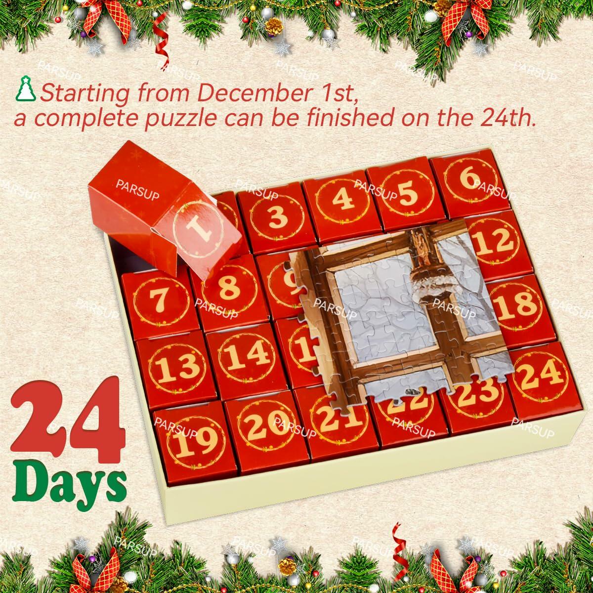 Christmas Advent Calendar 2025 Fireplace Jigsaw Puzzle 1000pc 27.6x19.7in