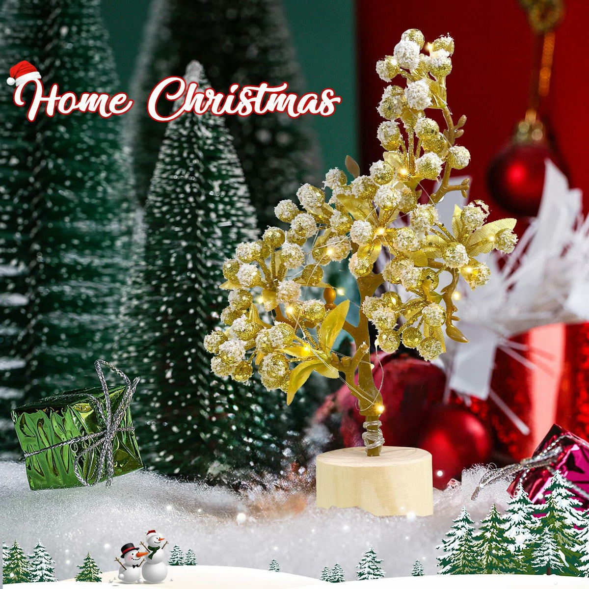 COTOSEY 12" Mini Christmas Red Berries Tree with Light Red Xmas Decor