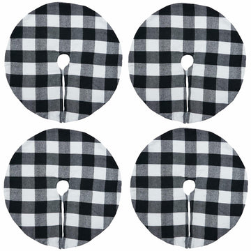 4 Pack Christmas Tree Skirt 15" Black White Buffalo Plaid Holiday Decor