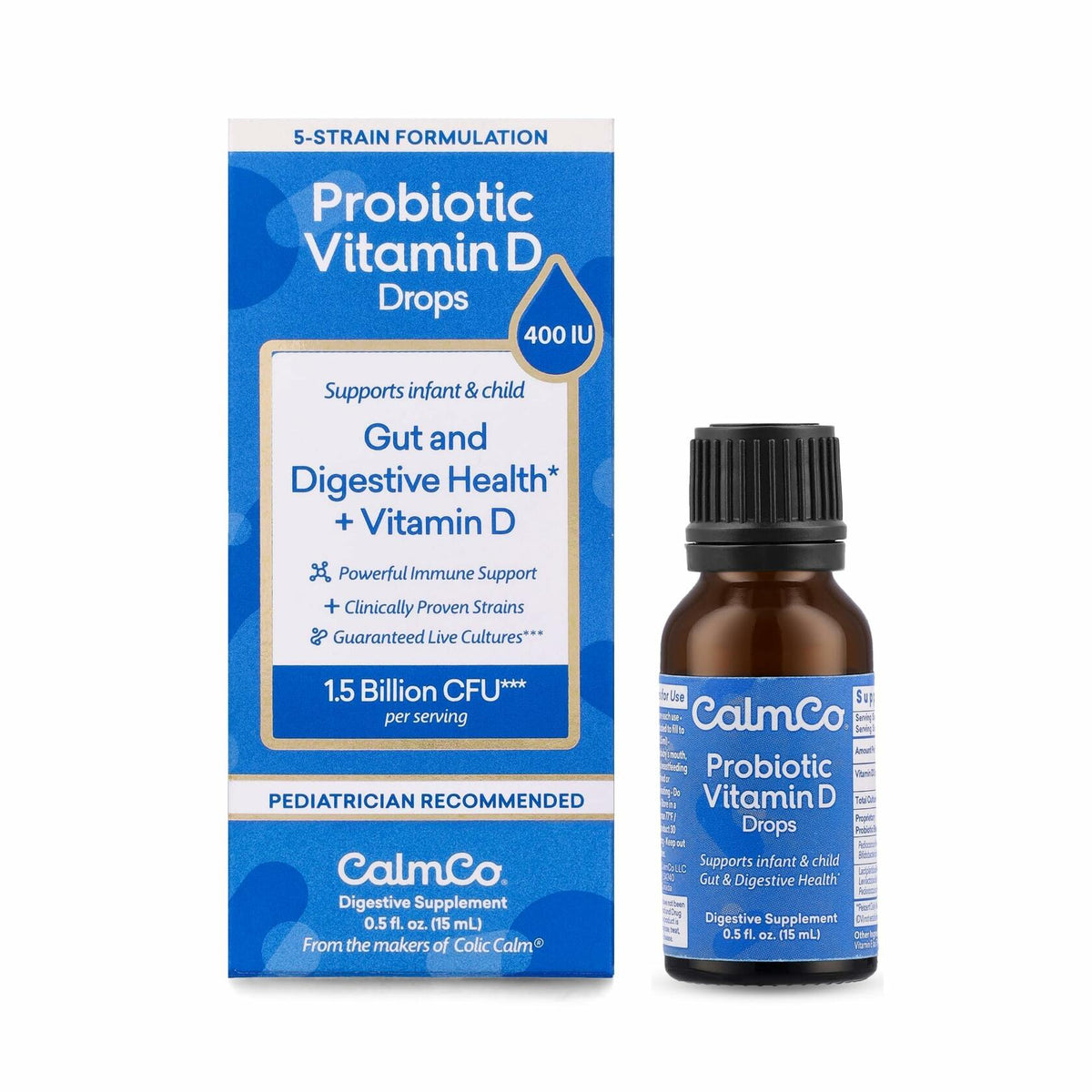 CalmCo Probiotic Vitamin D Drops Infant Child Gut Health Unflavored 15ml 1pc