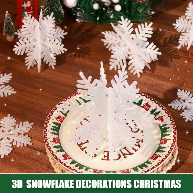 8 PCS 3D Glitter Snowflake Decorations White Christmas Tabletop Decor